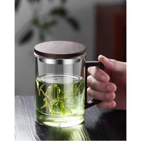 Glass Mug with wooden handle